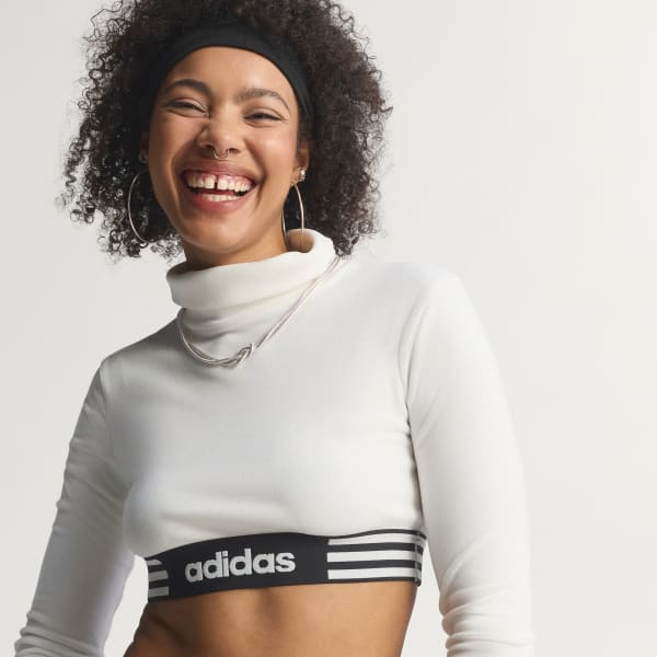 adidas Winterized LS Crop Tee - White | Free Shipping with adiClub