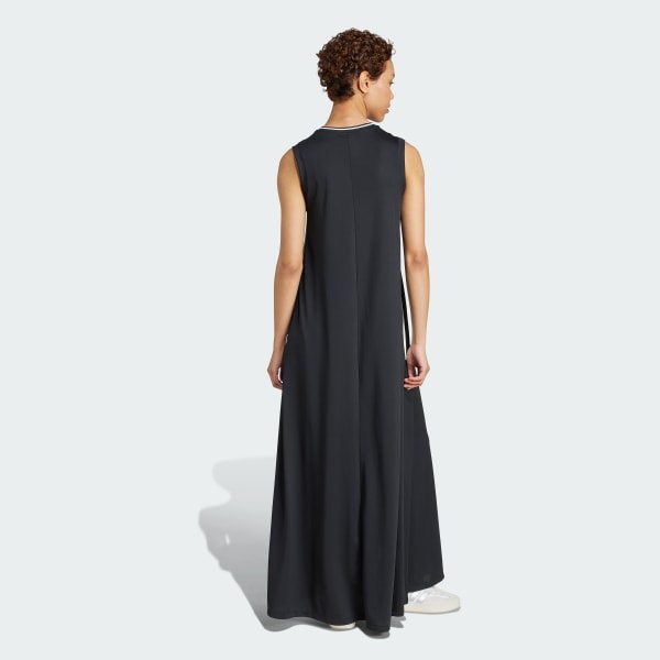 Schwarz Tiro Cut 3-Streifen Soft Mesh Long Kleid