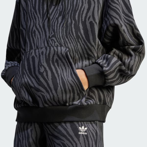 adidas Allover Zebra Animal Print Hoodie Essentials Grey - US adidas | Lifestyle Women\'s 