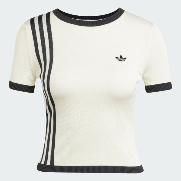 White Knitted 3-Stripes Short Tee