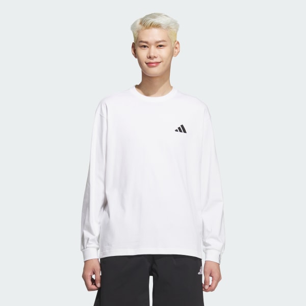 White 에센셜 플러스 루스 핏 스몰 로고 롱 슬리브 티