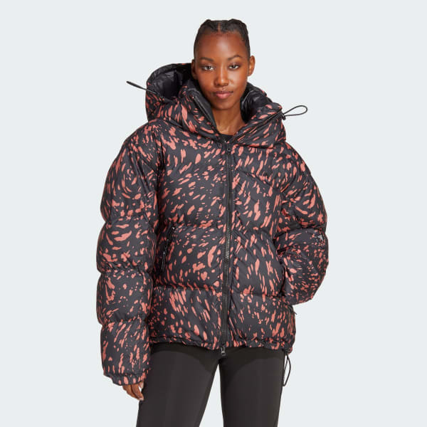 bruin adidas by Stella McCartney Mid-Length Printed Gewatteerd Winterjack