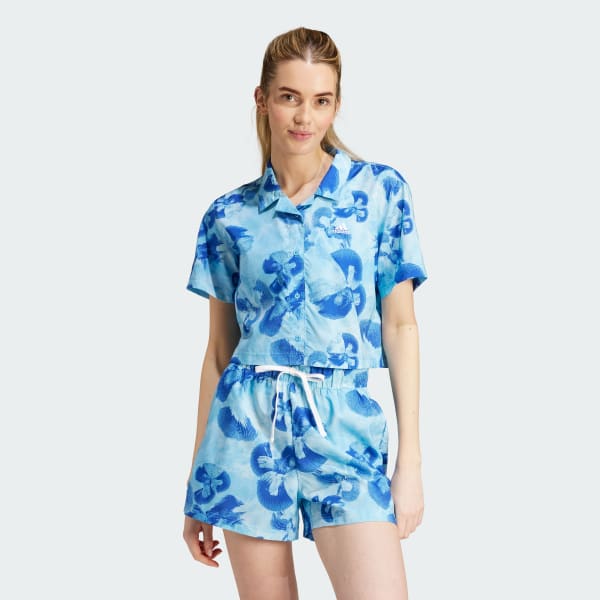 Blanco Playera Polo Corta Estampado Floral Tejida
