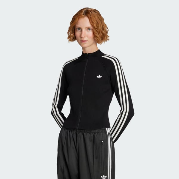 Noir Veste de survêtement maille slim 3 bandes Adicolor