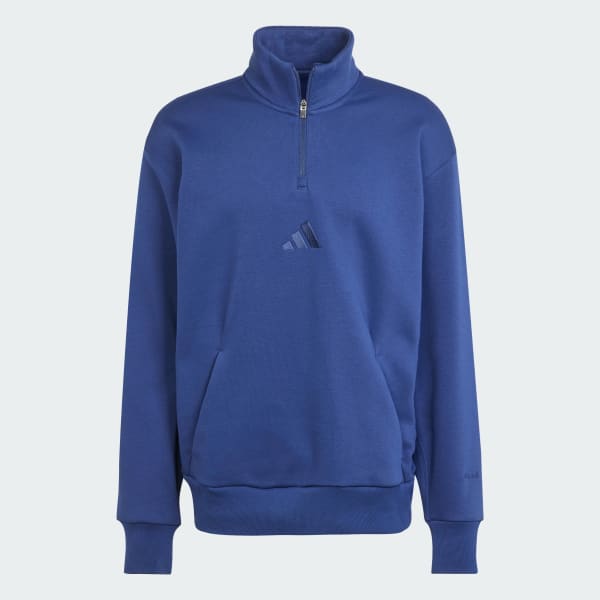 adidas ALL SZN Fleece 1/4-Zip Crew Sweatshirt - Blue | Free