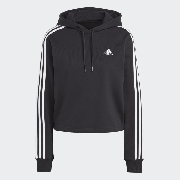 Czerń Essentials 3-Stripes French Terry Crop Hoodie