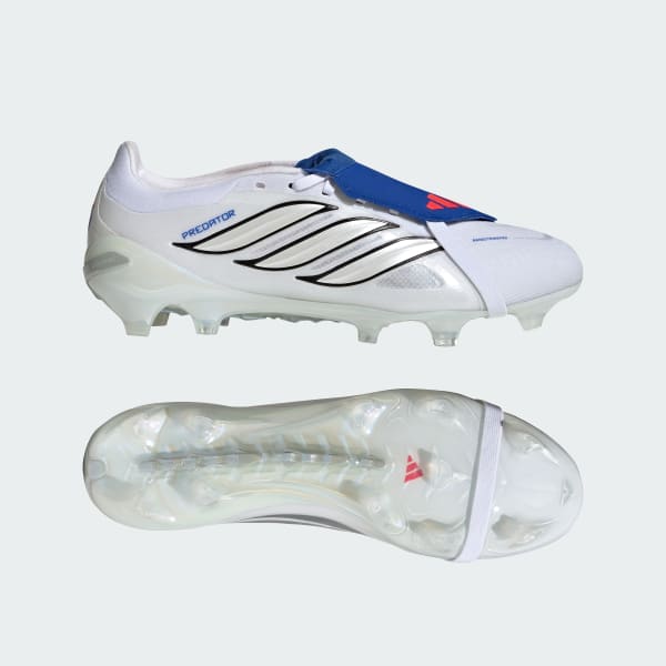 White PREDATOR PRO Fold-Over Tongue Firm Ground Football Boots