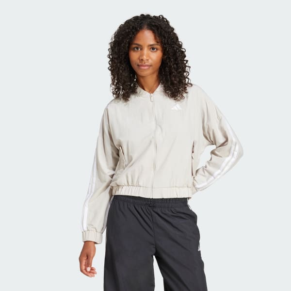 Beige Campera Bómber Essentials 3 Tiras Lifestyle Tejida