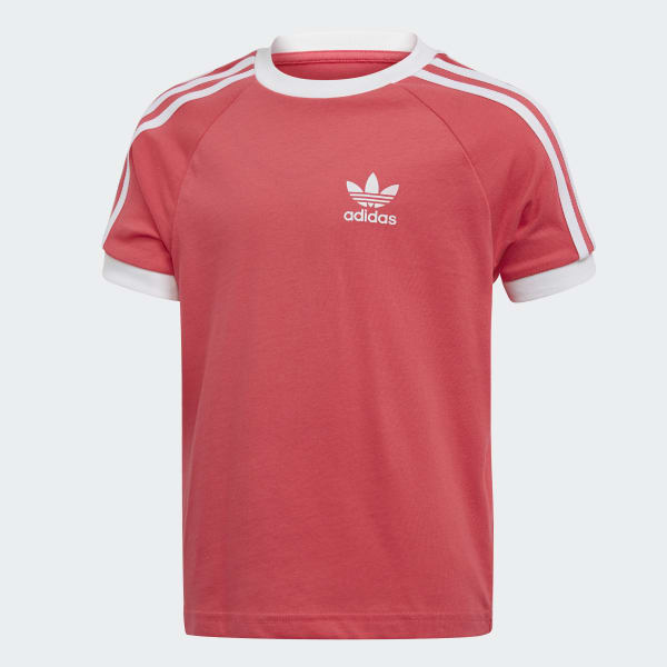 Camiseta 3 bandas rosa y blanca para niños | adidas España