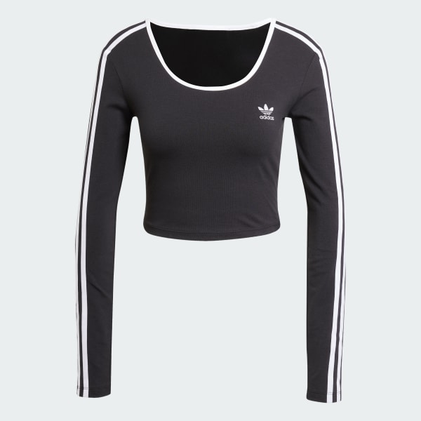 cierna Tričko Adicolor 3-Stripes Long Sleeve Crop