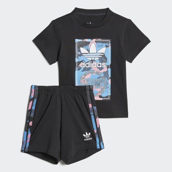 Schwarz Camo Shorts und T-Shirt Set VT002