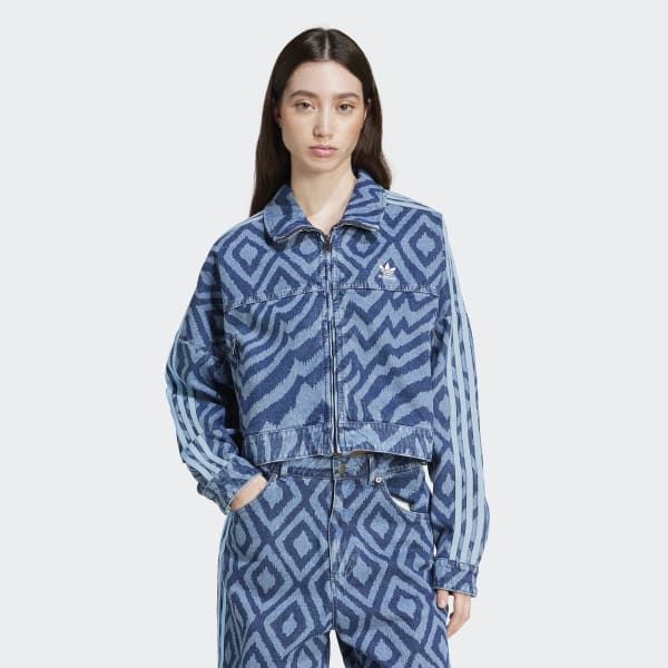 ★adidas★ Adidas x FARM Rio Denim Pants Mid Blue IW0794 CLOTHING - adidas x FARM Rio Denim Track Pants - Blue