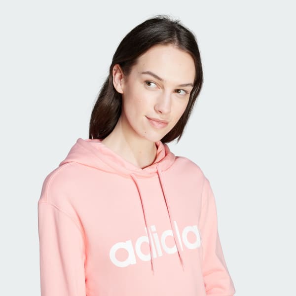 Adidas pink linear hoodie hotsell