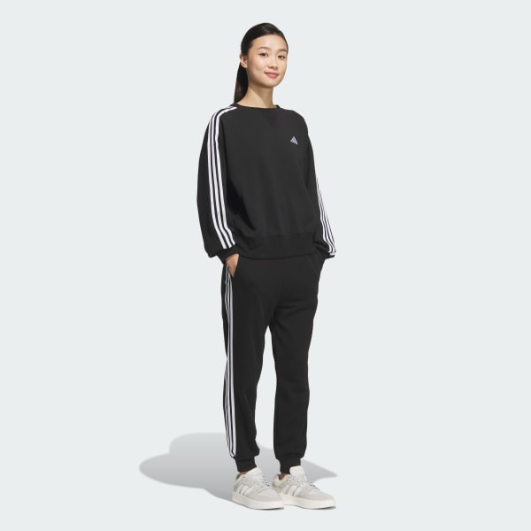 ブラック エッセンシャルズ プラス スリーストライプス フレンチテリー テーパードパンツ