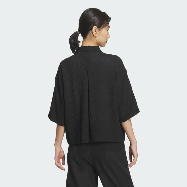 ブラック SOFTLUX シアー ルーズフィット 襟付き 半袖シャツ