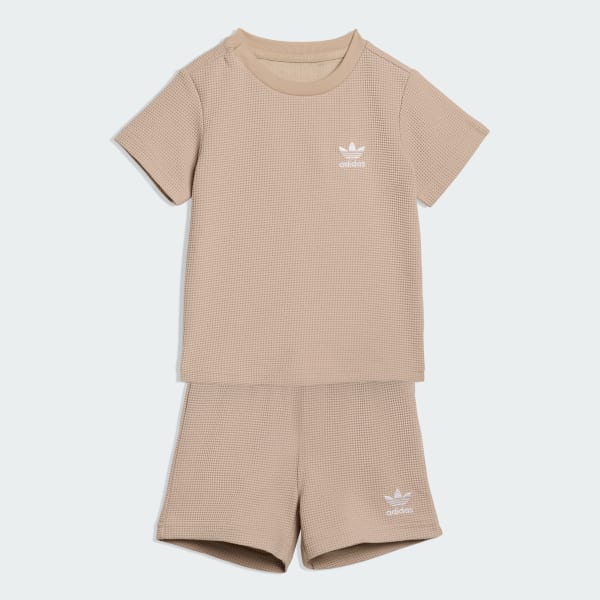 Beige REGULAR-FIT WAFFLE SHORT T-SHIRT-SET