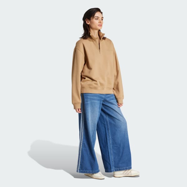 bézová Módna oversized mikina s krátkym zipsom a logom