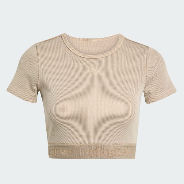 Beige T-shirt essenziale effetto lavato a coste