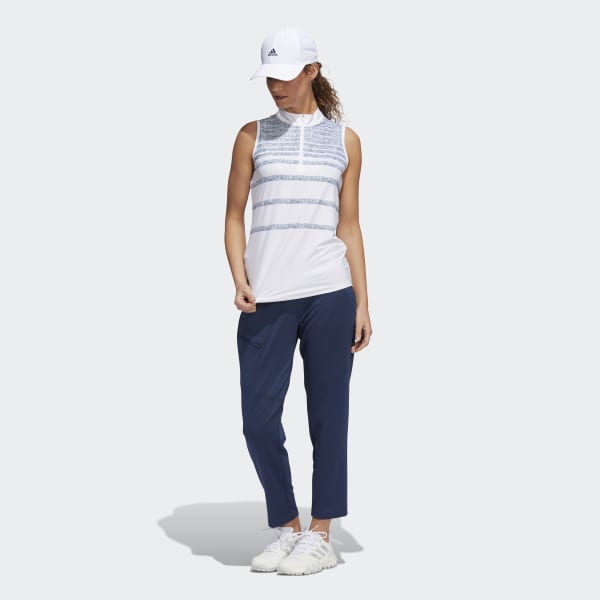 Blue Herringbone Stripe Sleeveless Polo Shirt CN343