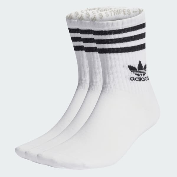 White Adicolor Mid Cut Crew Socks 3 Pairs