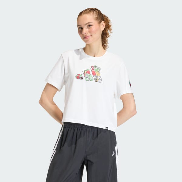 White FOOD CROPPED LOOSE GRAPHIC T-SHIRT