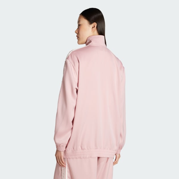 ruzová Sportovní bunda s volánky a 3 proužky adidas Originals Satin Firebird