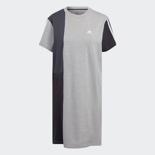 Cinza Vestido Camiseta Boyfriend Essentials 3-Stripes Colorblock BY859