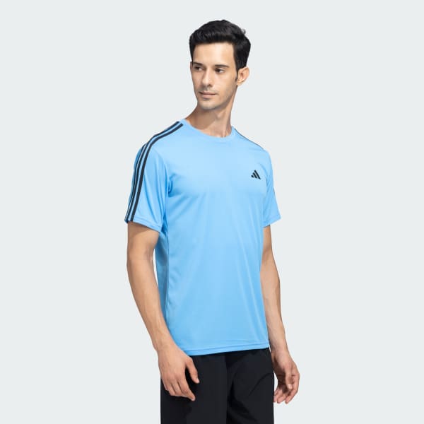 Blue TRAINING ESSENTIALS BASE 3 STRIPES TEE