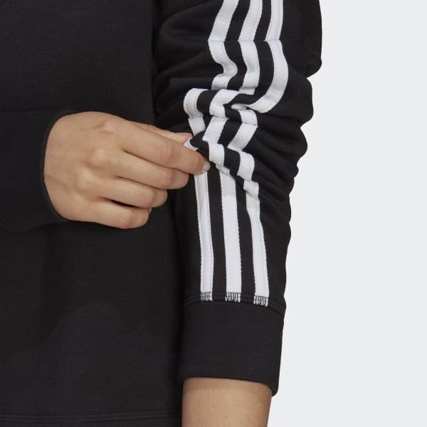 Black Primegreen Essentials Comfort Fleece Loose Cropped 3-Stripes Hoodie KML08