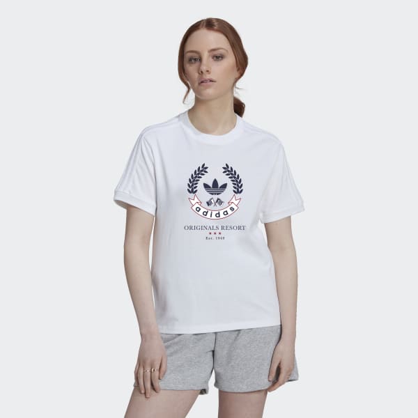 White T-Shirt with Crest Graphic