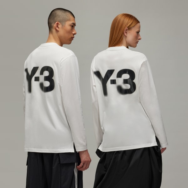 White Y-3 Logo Long Sleeve Tee