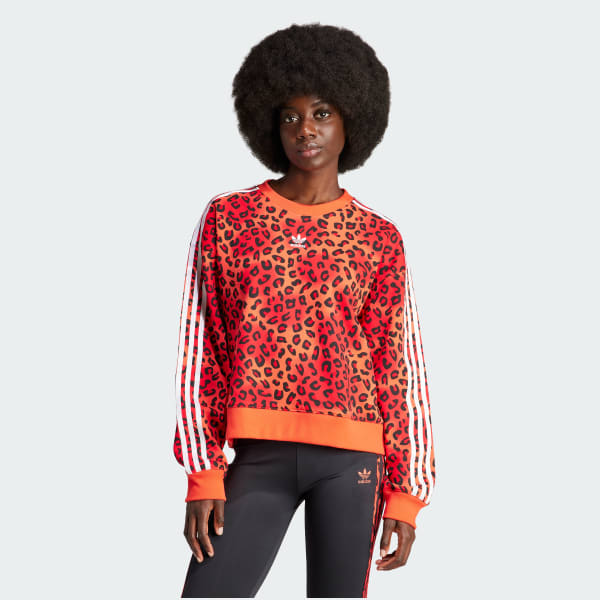 Naranja Polera adidas Originals Leopard Luxe Trifolio Cuello Redondo