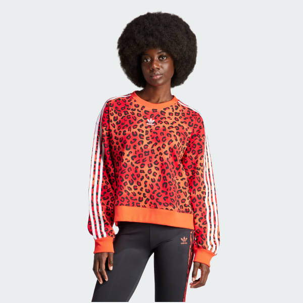 Red adidas Originals Leopard Luxe Trefoil Crew Sweatshirt