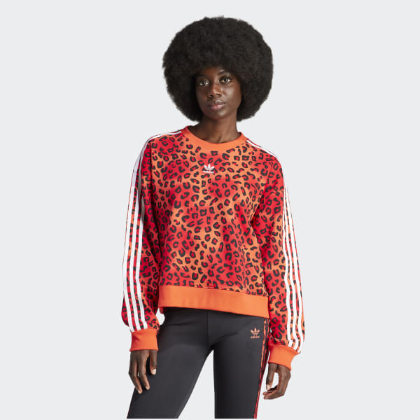 adidas Originals Leopard Luxe Trefoil Crew Sweatshirt - Red