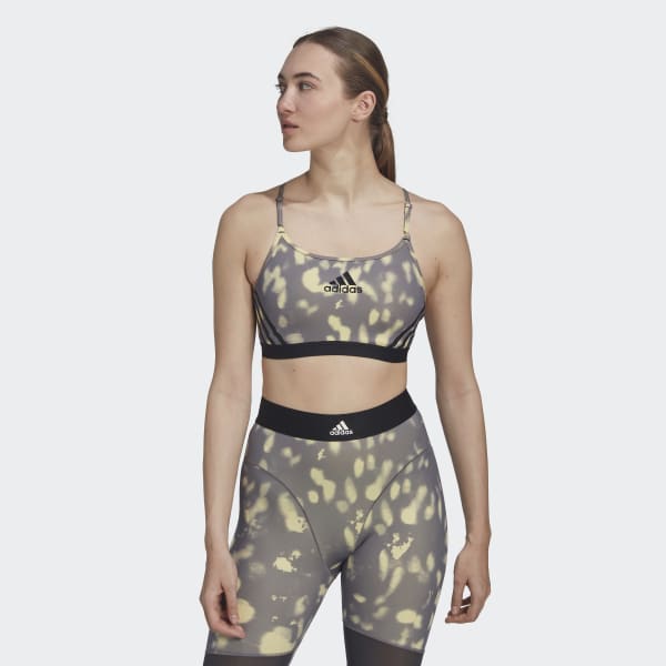 adidas Aeroreact Bra | Light-Support Women\'s - Yoga US | Printed Yellow Hyperglam adidas