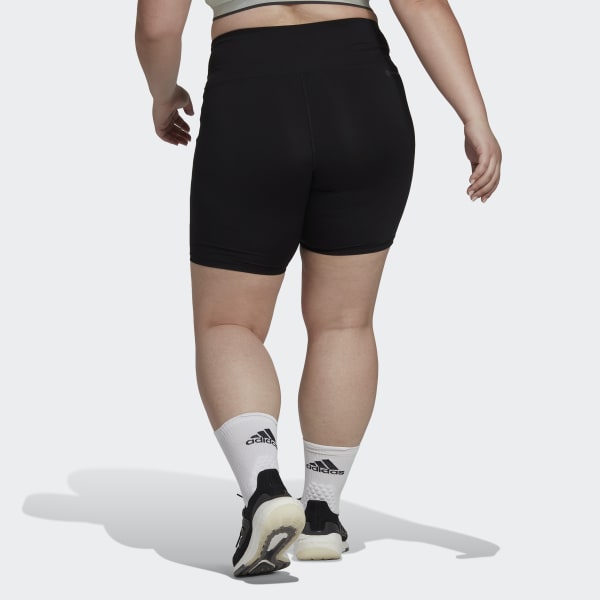 Black Training Essentials 3-Stripes High-Waisted Short Leggings (Plus Size)