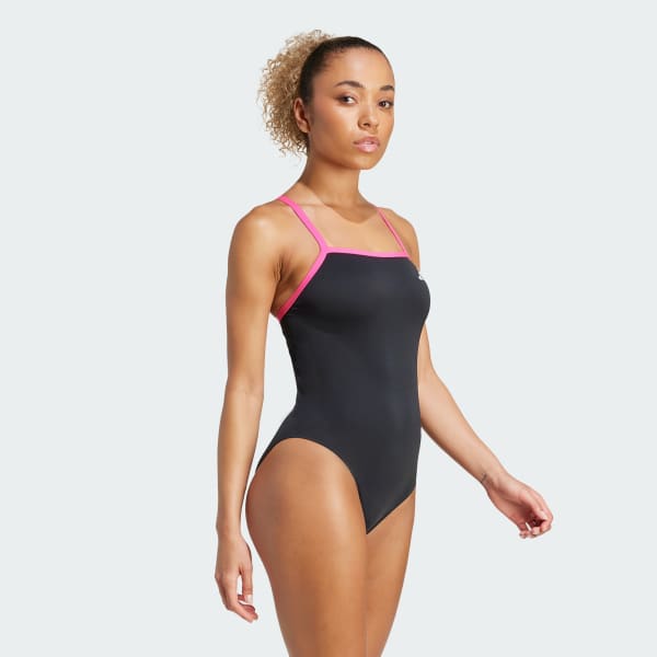 Black Thin Straps V-back Swimsuit