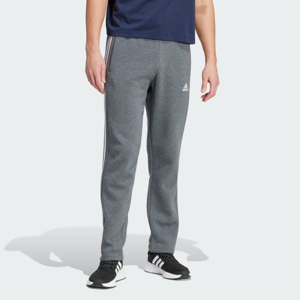 adidas Essentials 3-Stripes Open Hem Fleece Pants - Grey | Men's ...
