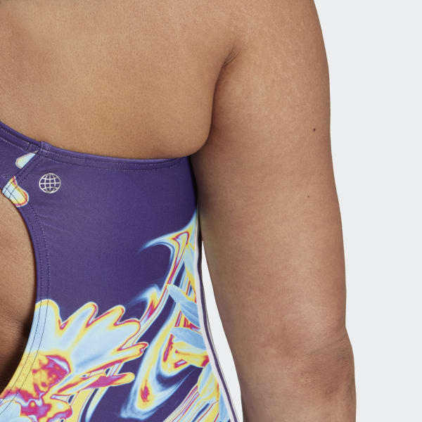 Μωβ Positivisea 3-Stripes Graphic Swimsuit (Plus Size) TL443