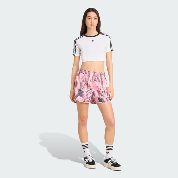 Rosa Pantaloncini adidas Originals Leaf Camo Stampa Satin