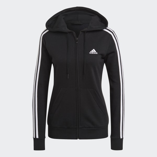 Svart Essentials French Terry 3-Stripes Full-Zip Hoodie