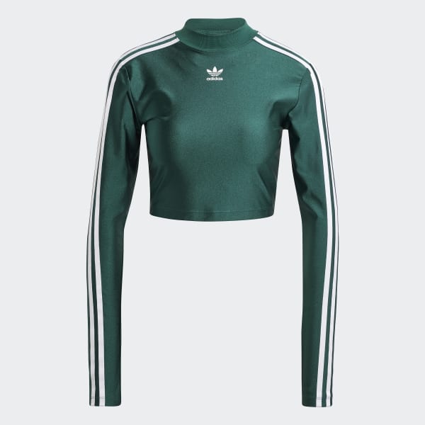 adidas 3 Stripes Cropped Long Sleeve Tee Green adidas Thailand