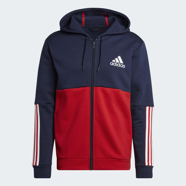 adidas Essentials Colorblock Fleece Full Zip Hoodie Blue adidas UK