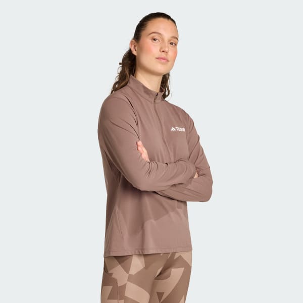 Brown Terrex Multi Climacool 1/2 Zip Long Sleeve Tee