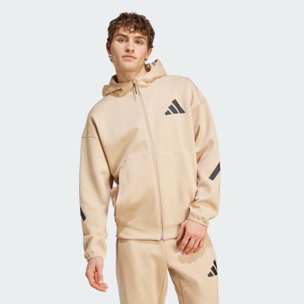 Beige Z.N.E. Full-Zip Hooded Träningsjacka