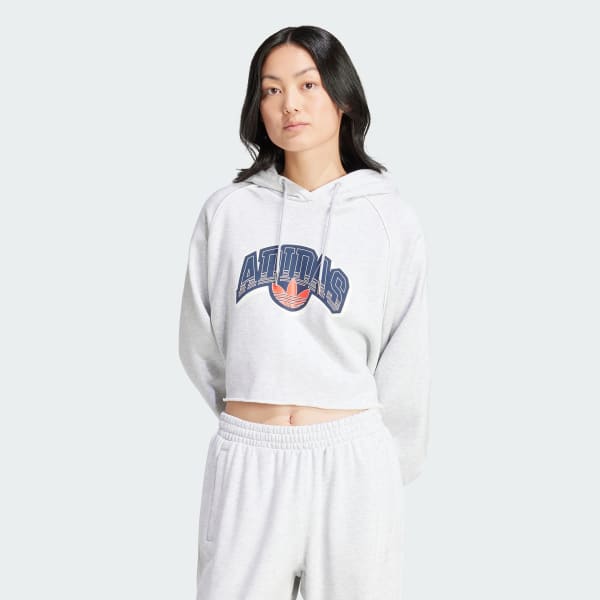Cinza Moletom Capuz Cropped