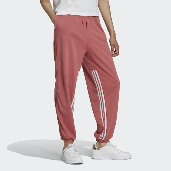Red Hyperglam 3-Stripes Oversized Cuffed Joggers with Side Zippers