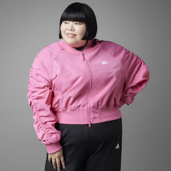 Pink adidas cropped bomber jacket sales