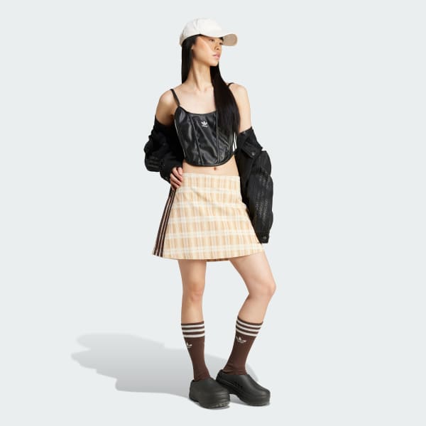Beige Corduroy Tartan Skirt