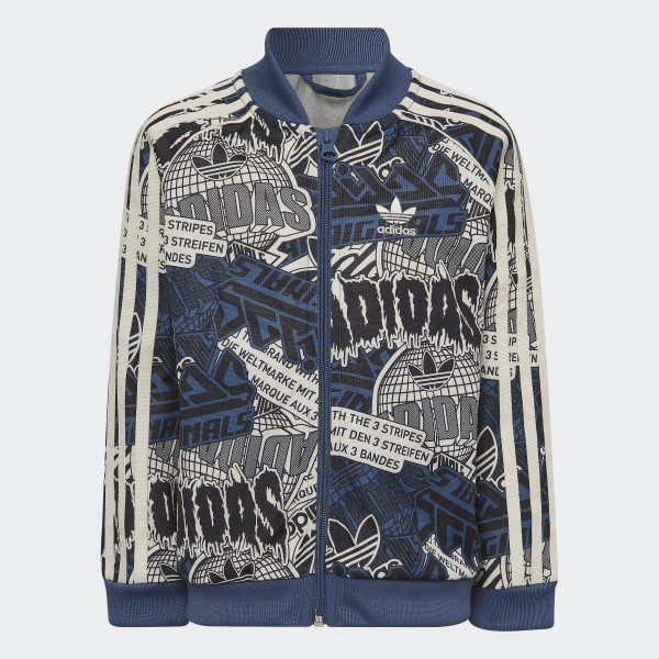 アディダス ショート丈 トラックジャケット フォトプリント 総柄 派手 個性的 adidas - アディダス 80s ヴィンテージ 万国旗タグ マルチカラー